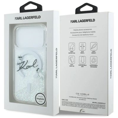 8. Etui Karl Lagerfeld Liquid Glitter Karl Script Logo MagSafe na iPhone 17 Pro - przezroczyste
