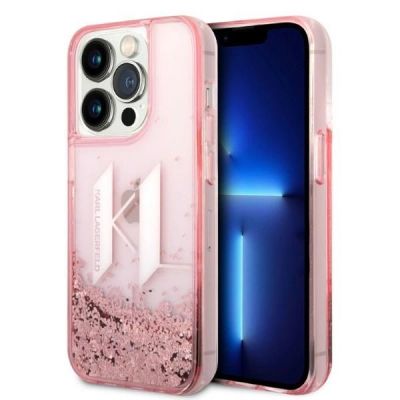 Etui Karl Lagerfeld Liquid Glitter Big KL na iPhone 14 Pro Max 6,7" - różowe