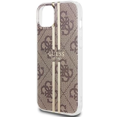 6. Etui Guess IML 4G Gold Stripe na iPhone 15 Plus / 14 Plus - brązowe