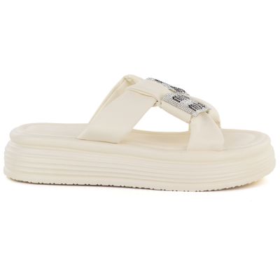 2. Klapki damskie na platformie z cyrkoniami beżowe Potocki 16347