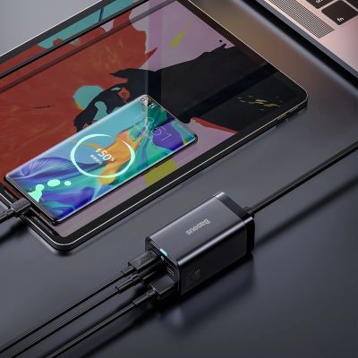 12. Baseus GaN3 Pro szybka ładowarka sieciowa GaN 2 x USB Typ C / 2 x USB 65W PD, QC4.0+, AFC, PPS + kabel USB Typ C - USB Typ C 1m czarny (CCGP040101)