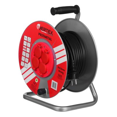 6. Przedłużacz elektryczny  bębnowy 25M VERTEX 3x2,5mm PB25METAL czarny