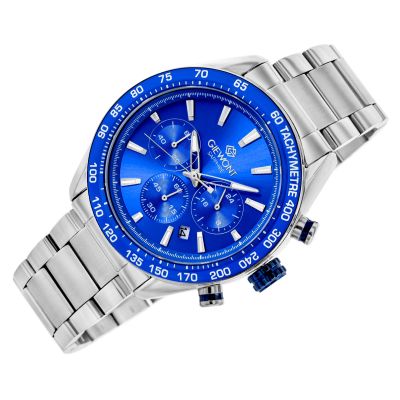 3. Zegarek Męski Giewont Chronograph Sapphire Srebrno Niebieski GW9580-B3