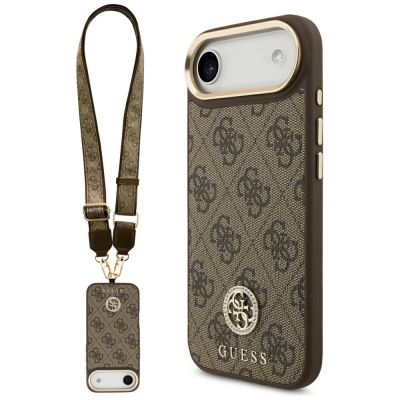 Etui Guess 4G Strass Logo & Big Strap Metal Buttons MagSafe na iPhone Air - brązowe