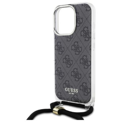 5. Etui Guess Crossbody Cord 4G Print ze smyczą na iPhone 16 Pro - czarne