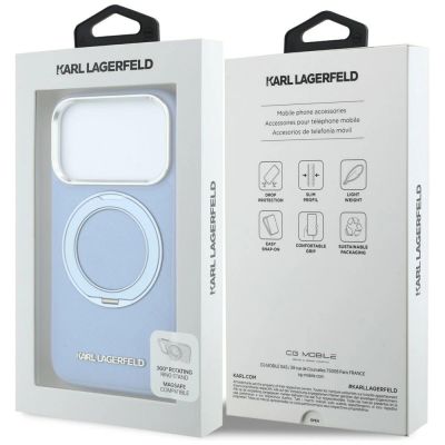 8. Etui Karl Lagerfeld Ring Stand 360 Saffiano Classic Logo MagSafe na iPhone 18 Pro / 17 Pro - jasnoniebieskie
