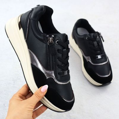 2. Skórzane metaliczne półbuty damskie czarne Filippo DP7105/25