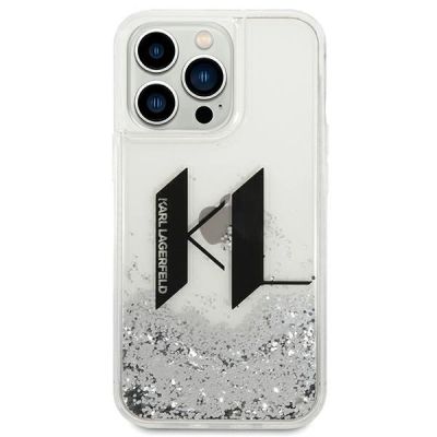3. Etui Karl Lagerfeld Liquid Glitter Big KL na iPhone 14 Pro - srebrne