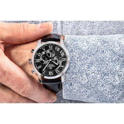 5. Zegarek Męski Giewont Chronograph Sapphire Srebrno Czarny GW6260-A2