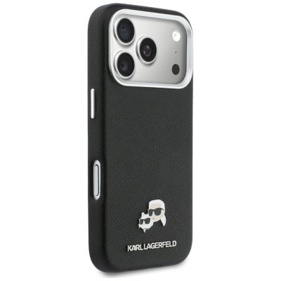 4. Etui Karl Lagerfeld Karl & Choupette Head Pins Saffiano MagSafe na iPhone 17 Pro Max - czarne