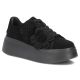 Skórzane sneakersy damskie na platformie z kwiatami zamszowe czarne Filippo  DP8113