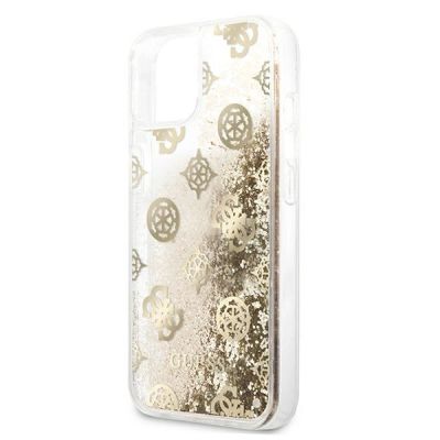 5. Etui Guess Peony Liquid Glitter na iPhone 13 mini - złote