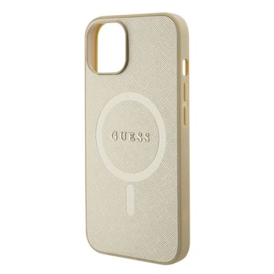 5. Etui Guess Saffiano MagSafe do iPhone 15 Plus - złote