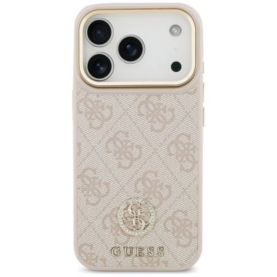 3. Etui Guess 4G Strass Logo & Big Strap Metal Buttons MagSafe na iPhone 17 Pro - różowe