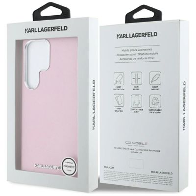 8. Etui Karl Lagerfeld Saffiano Full Wrapped Elongated Metal Logo MagSafe na Samsung Galaxy S25 Ultra - różowe