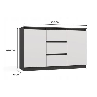 5. KOMODA 2 DRZWI 3 SZUFLADY ANTRACYT/BIEL KOMPLET