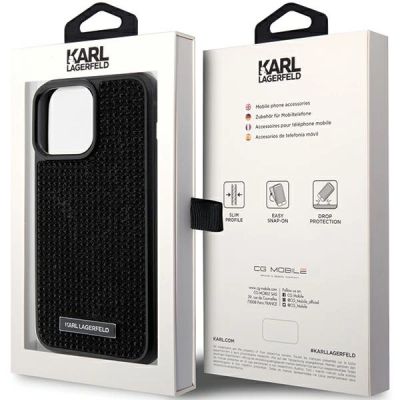 8. Etui Karl Lagerfeld Rhinestone Logo Metal Plate do iPhone 15 Pro Max - czarne