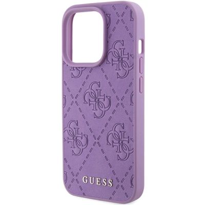 6. Etui Guess Leather 4G Stamped na iPhone 15 Pro - fioletowe