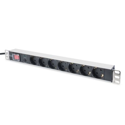 8. Digitus Listwa zasilająca PDU 19" Rack, 7x gniazdo schuko, 2.0m, 1x wtyk unischuko, 16A, wł./wył., zabezpieczenie przeciążeniowe, profil aluminiowy