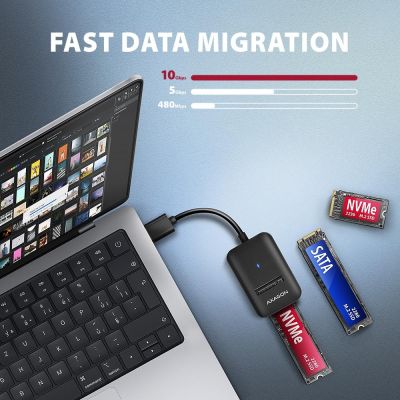 3. Obudowa SSD Axagon ADM2-AM USB-A 10Gbps - M.2 NVMe & SATA SSD adaptér, kabelis USB-A 10cm Czarny