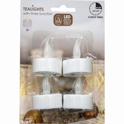 12. ZESTAW 4 ŚWIECZEK TEA LIGHT LED TIMER BIAŁY