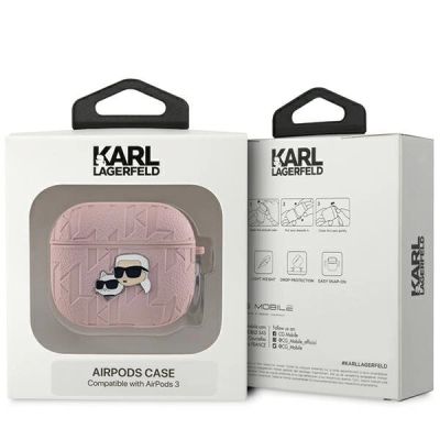 3. Etui Karl Lagerfeld Monogram Karl & Choupette Head na AirPods 3 - różowe