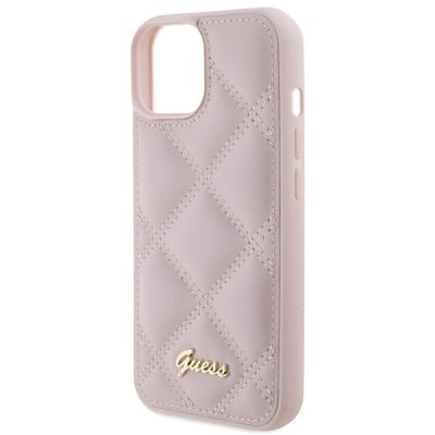 6. Etui Guess Quilted Metal Logo na iPhone 15 - różowe