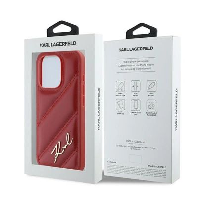 8. Etui Karl Lagerfeld Diagonal Quilted Script na iPhone 15 Pro - czerwone