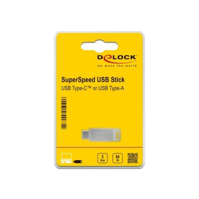 3. DeLOCK Pendrive USB-C + Typ-A 5 Gbps 64 GB - metalowa obudowa