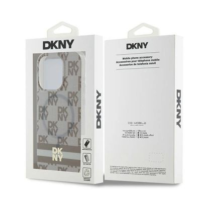 8. Etui DKNY IML Checkered Mono Pattern & Printed Stripes MagSafe na iPhone 14 Pro - beżowe