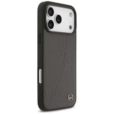 4. Etui Mercedes Leather Large Laurel Leave MagSafe na iPhone 17 Pro Max - czarno-szary