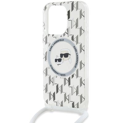 4. Etui Karl Lagerfeld IML Crossbody Monogram Karl & Choupette Head MagSafe na iPhone 15 Pro - przezroczyste
