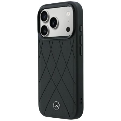 2. Etui Mercedes Leather Crossed Lines MagSafe na iPhone 17 Pro / 18 Pro - czarne