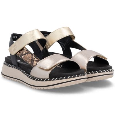 4. Skórzane sandały damskie na platformie metaliczne złote Remonte by Rieker D3J50-90