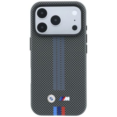 3. Etui BMW M Quadrille Kevlar Tricolor Print Lines MagSafe na iPhone 18 Pro / 17 Pro - ciemnoszare