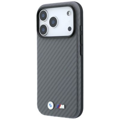 2. Etui BMW M Carbon Metal Logo MagSafe na iPhone 17 Pro / 18 Pro - szare