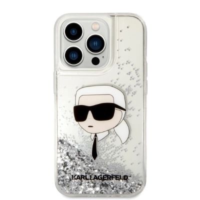 3. Etui Karl Lagerfeld Glitter Karl's Head na iPhone 14 Pro - srebrne