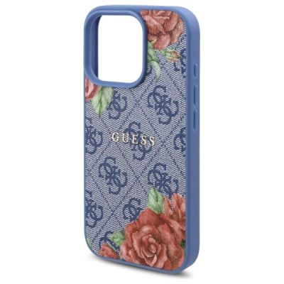 6. Etui Guess 4G Flowers Print MagSafe na iPhone 16 Pro - niebieskie