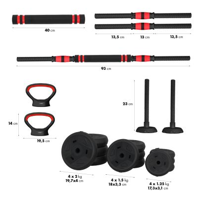 5. Zestaw ciężarów 6w1 HMS SGN120 (sztanga, sztangielki i kettlebell) 20kg