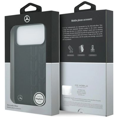 8. Etui Mercedes Leather Laurel Leaves MagSafe na iPhone 17 Pro Max - czarne