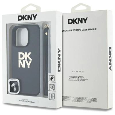 7. Etui DKNY Wrist Strap Stock Logo na iPhone 16 Pro - czarne