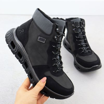 2. Wodoodporne botki damskie ultra lekkie czarne Rieker M6023-45