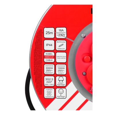 Przedłużacz elektryczny  bębnowy 25M VERTEX 3x2,5mm PB25METAL czarny