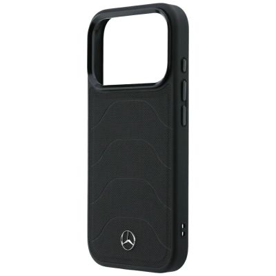 6. Etui Mercedes Leather Mesh with Bow Line MagSafe na iPhone 18 Pro Max / 17 Pro Max - czarne