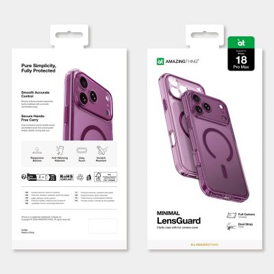 9. Etui AMAZINGTHING Minimal Mag Lens Case na iPhone 18 Pro Max z osłoną aparatu i mocowaniem na smycz kompatybilne z MagSafe - fioletowe