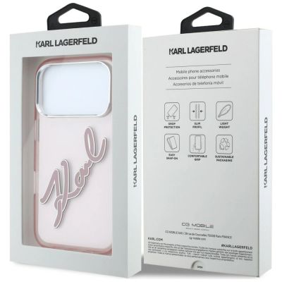 8. Etui Karl Lagerfeld IML Big Signature Resin Metal Frame na iPhone 18 Pro Max / 17 Pro Max - różowe