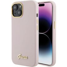 Etui Guess Silicone Script Metal Logo & Frame do iPhone 15 - różowe