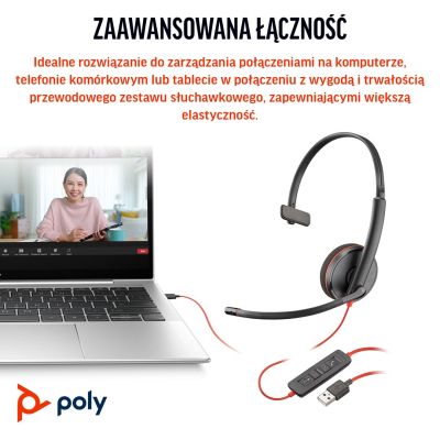 20. Poly Blackwire 3210 Monaural USB-C Headset +USB-C/A Adapter