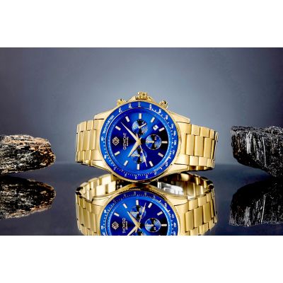 5. Zegarek Męski Giewont Chronograph Sapphire Złoto Niebieski GW3520-B5