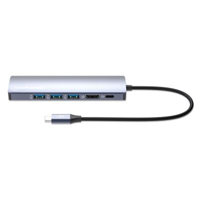 4. Manhattan 153959 stacja dokująca Przewodowa USB 3.2 Gen 1 (3.1 Gen 1) Type-C Srebrny